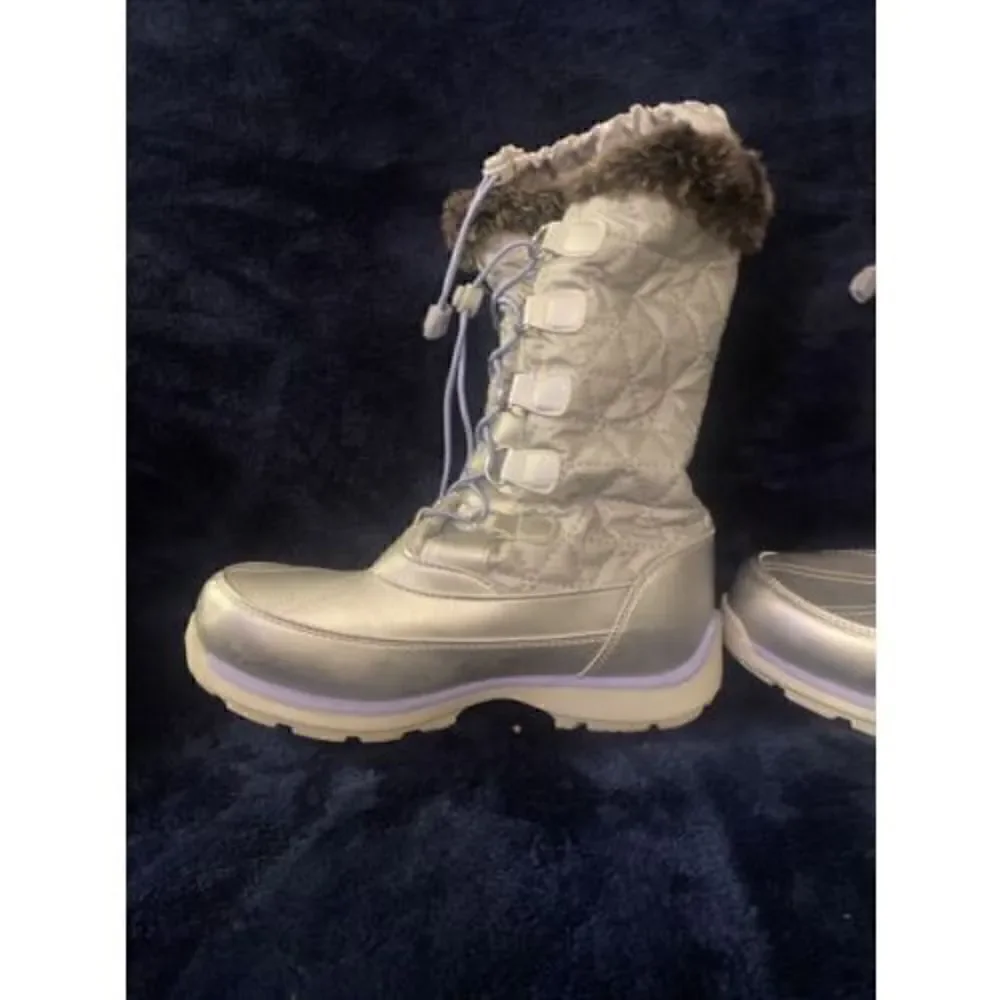 Lands end winter snow boots warm silver faux fresistent women Size 4